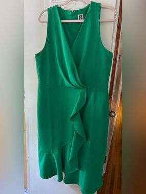 Anne Klein Emerald Green Sleeveless Ruffle Wrap Midi Dress size 16